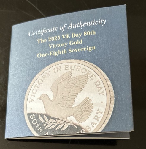 2025 One Eighth Sovereign VE Day 80th Anniversary Victory Gold 1/8 Coin - Picture 3 of 9