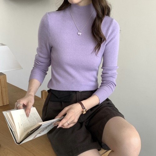 Women's High Collar Wool Sweater Winter Pullover Long Sleeved Knitted Sweaters - Picture 29 of 47