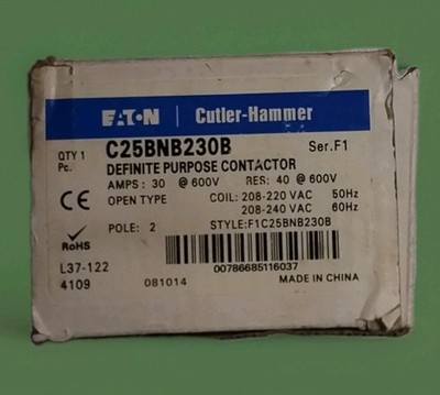 EATON C25BNB230B 30 AMP DEFINITE PURPOSE CONTACTOR 2 Pole