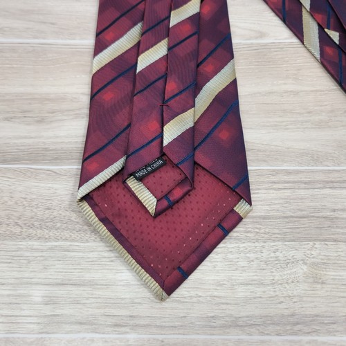Dona Dona 100% Silk Monochromatic Neck Tie Maroon Blue & Champagne Stripe 59"X3¾ - Picture 3 of 6