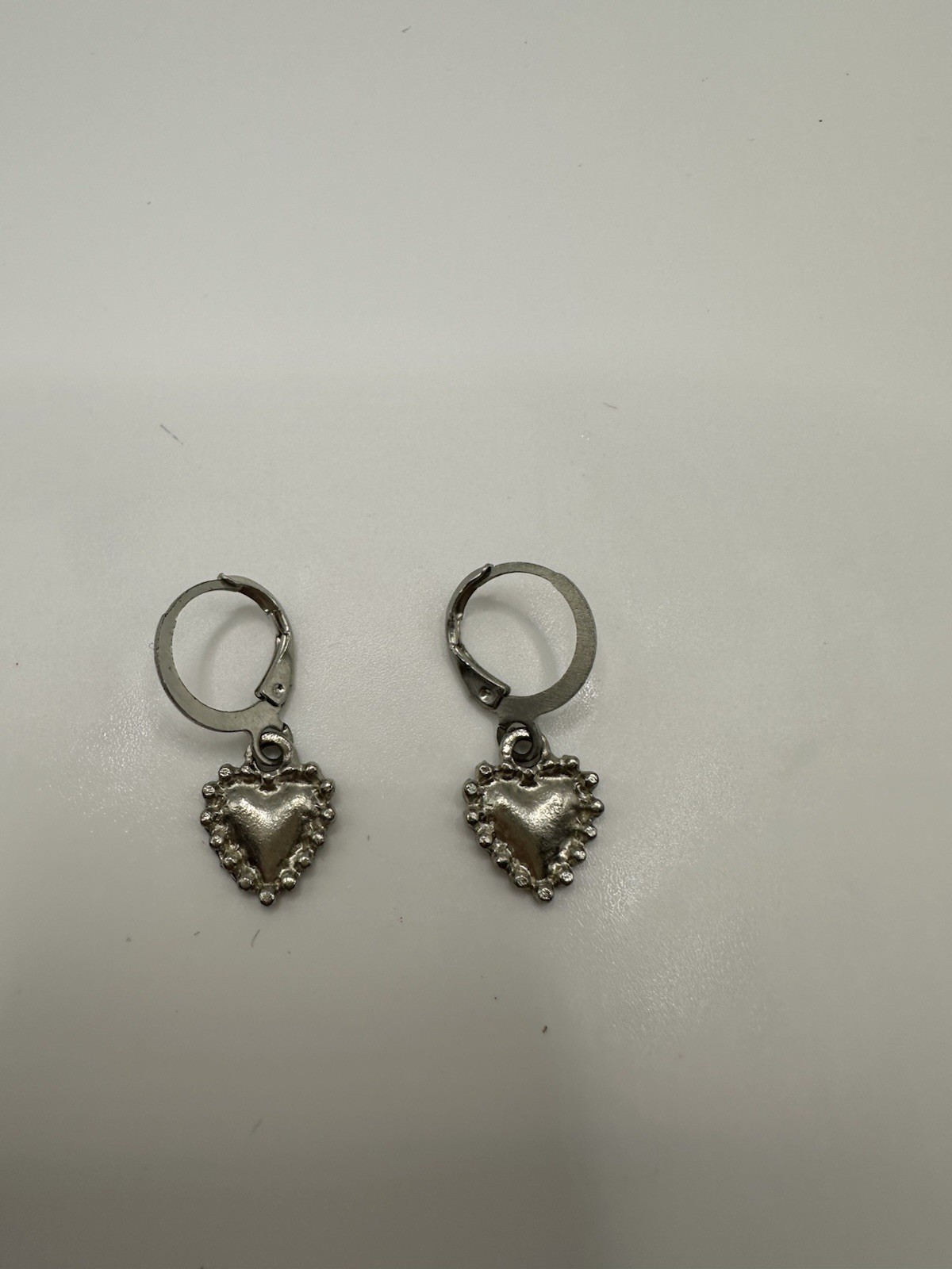 Silver Tone Heart Charm Huggie Earrings