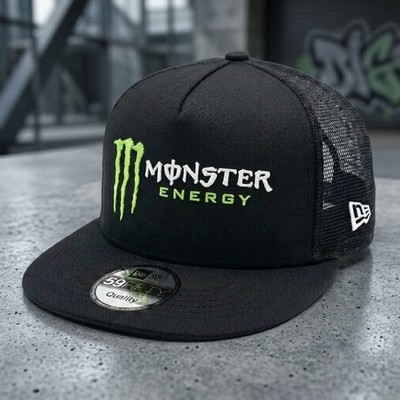 Monster Energy Embroidered Trucker Hat Black Mesh Snapback Flat Bill Cap