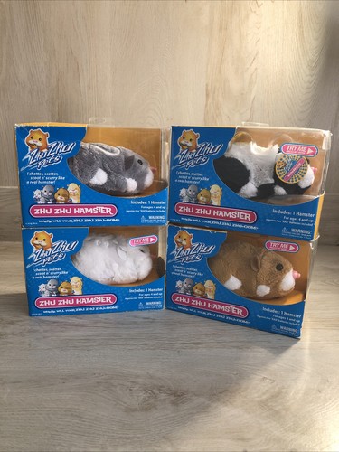 Lot of 4 Zhu Zhu Pets Hamsters: Winkle, Num Num, Mr. Squiggles, Chunk in Boxes