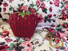 RARE Vintage Betsey Johnson Wicker Strawberry Glitter Kitschy Crossbody Purse