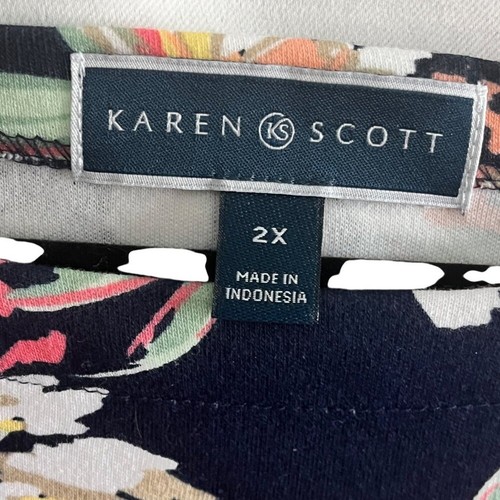 NWOT Karen Scott Womens 2X Navy Floral Print Top With 3/4 Sleeves Scoop Neckline - Bild 5 von 10