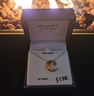 GOLD 10k Moon & Rose Gold Heart Necklace 18 Inches-Brilliance Fine Jewerly
