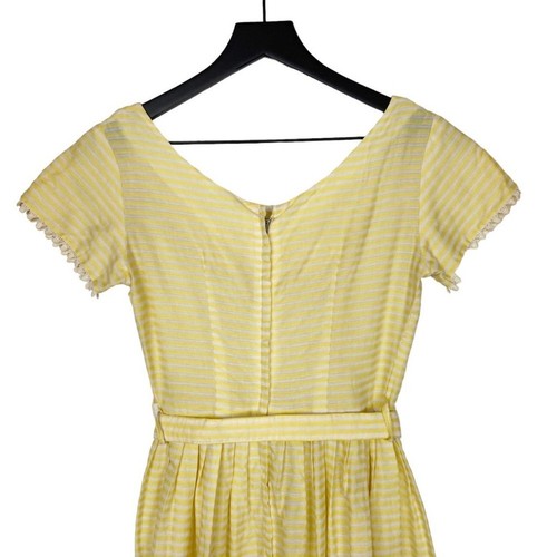 Vintage 50s Handmade Yellow Striped Mini Dress Belted Short Sleeve Womens XS - Picture 3 of 12