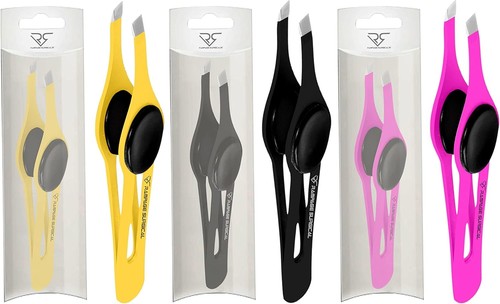 Professional Eyebrow Tweezers Slanted Tip Stainless Black&pink&yellow - Picture 8 of 8
