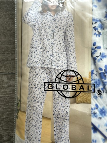 Global Cotton Pajamas Floral Pajama Set Button Pull On Pant Size M - Picture 2 of 9