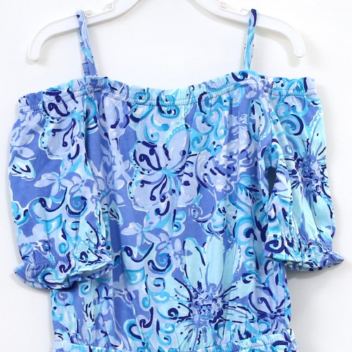 Lilly Pulitzer Girls Tenley Romper Printed Ruffle Cotton Blue S 4-5 YRS 281099 - Picture 2 of 5