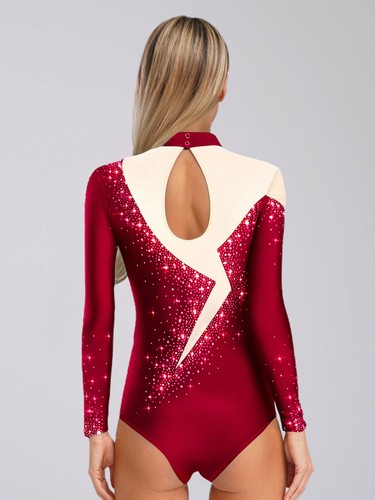 Women Romper Patchwork Bodysuit Show Dancewear Sheer Rhinestones Training Mesh - Picture 41 of 98