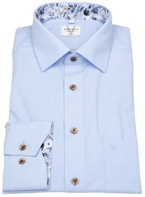 Marvelis Hemd Modern Fit Kontrastknöpfe Fil à Fil hellblau