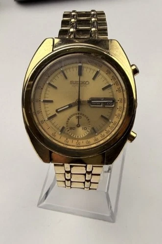 Vtg Seiko 6139-6015 Gold Bruce Lee Chronograph Automatic 1976 Original Bracelet