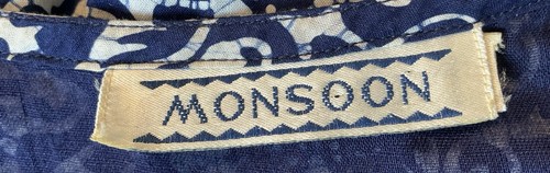 Monsoon Vintage Maxi Dress Navy White Print 100% Cotton Super Full Skirt Sz M - Picture 10 of 12
