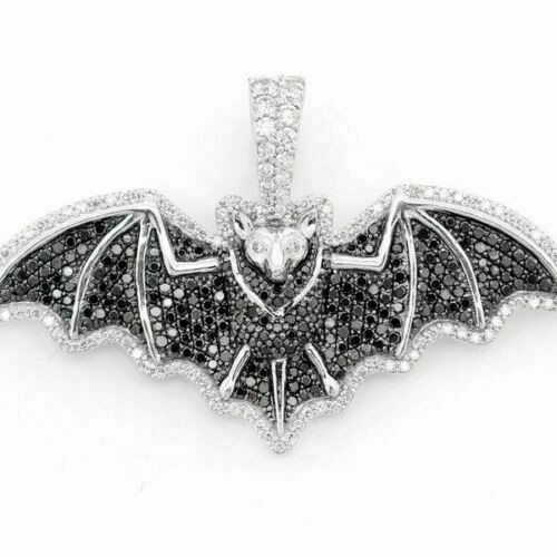2.20 Ct Black and White Round Diamond Flying Bat Pendant 14K White Gold Finish - Picture 3 of 3