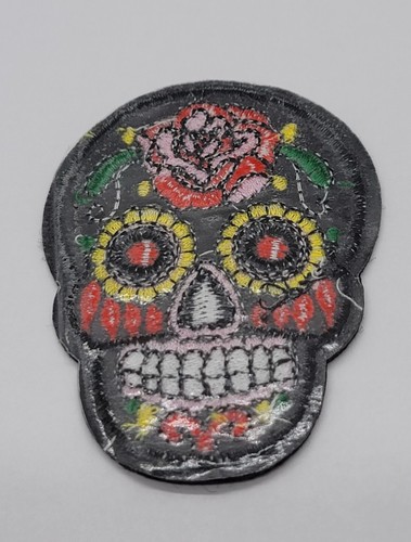 American Brand Small Black Day of the Dead Sugar Skull Sew On Iron On Patch New - Picture 6 of 10