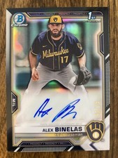2021 BOWMAN CHROME DRAFT ALEX BINELAS BLACK REFRACTOR AUTO #/75 BREWERS RC
