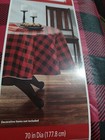 Holiday Time Black and red Buffalo plaid tablecloth 70" round  plastic