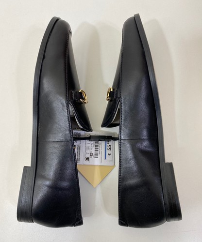 Zara Gold Chain Loafers Black Leather Flat Buckle Slip On Womens 6 Shoes - Picture 5 of 12