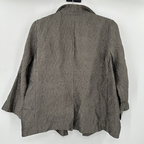 Eileen Fisher Gray Crinkle Wavy Silk Blend Open Front Cardigan Jacket Sz Medium - Bild 6 von 8