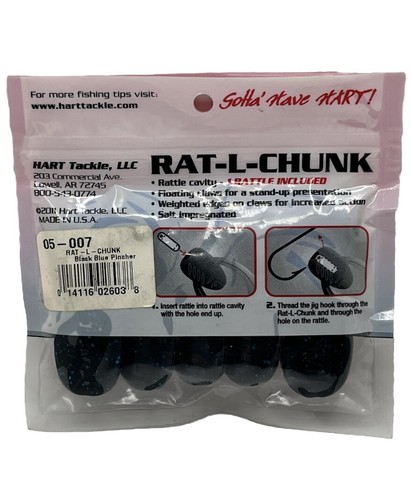 Hart Tackle Rat-L-Chunk Floating Soft Bait Black Blue Pincher 1 Rattle 2pack NEW - Picture 3 of 6