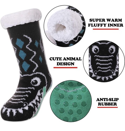 🆕SDBING Crocodile Boys Girls⭐️Slipper Socks Fuzzy Soft Warm Fleece Lined Kids  - Picture 3 of 6
