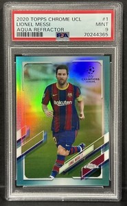 2020 Topps Chrome UCL #1 Lionel Messi Aqua Refractor /199 PSA Mint 9