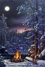 Kim Norlien "Fire and Ice" Campfire Northern Lights Print 8" x 12"