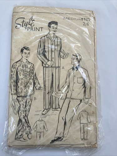Vintage 1950s Style Pattern 1105 Men's Pyjamas Size Medium 38/40 UNCUT - Picture 1 of 2