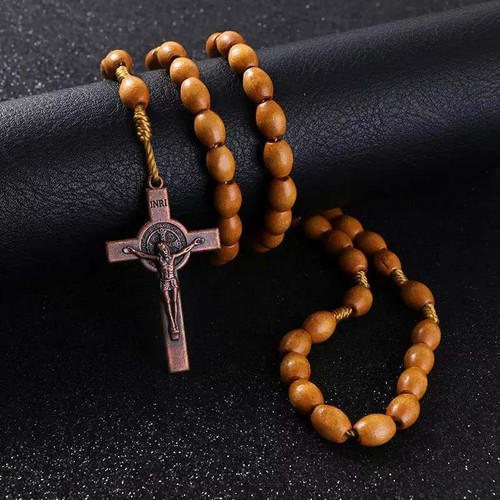 Handmade Wooden Rosary Beads Catholic Cross Christian Antique Traditional Style - Picture 3 of 7