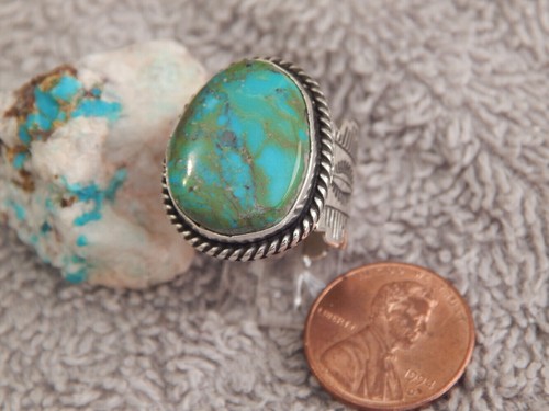 Ladies Bisbee Turquoise Sterling Silver Ring Navajo Robert Shakey Size 5 1/4 - Picture 3 of 6