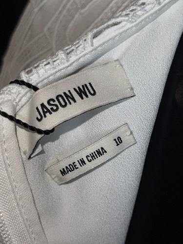 Abito corto Jason Wu monogramma JW pizzo taglia 10 $495 vendita al dettaglio nuovo con etichette bianco zip dietro - Foto 16 di 19