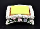 Sticky Pad Holder,White,Rattan looking Resin,Roses,Leaves,4 Legs,Sticky Pad,3x3"