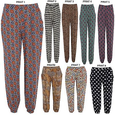 NEW LADIES PRINTED WOMENS HAREM PANTS CUFFED LEGGINGS POCKET TROUSERS SIZE 8-14 NEW LADIES PRINTED WOMENS HAREM PANTS CUFFED LEGGINGS POCKET TROUSERS SIZE 8-14