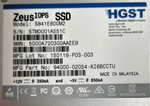 HGST ZEUS IOPS 800GB SAS 2.5" SOLID STATE DRIVE S841E800M2 - Afbeelding 2 van 4