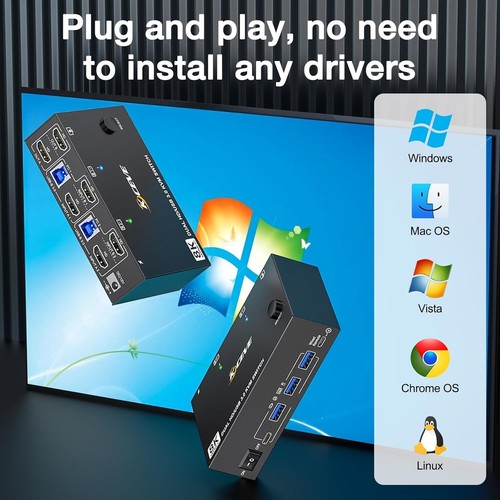 8K HDMI KVM Switch 2 Monitore 2 Computer 8K@60Hz 4K@144Hz, MLEEDA USB 3.0 Dual - Bild 8 von 9