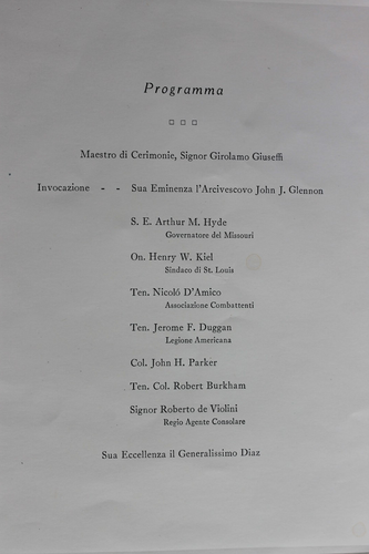 PROGRAMA DE CENA PRIMERA GUERRA MUNDIAL GENERALÍSIMO ITALIANO ARMANDO VITTORIO DIAZ ST LOUIS MO 1921 - Imagen 5 de 9
