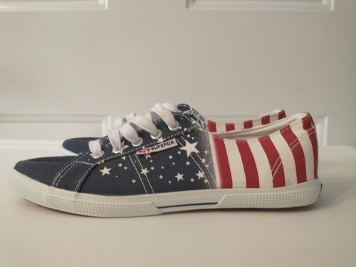 SuperGA Lace Up Flag / Patriotic Canvas Low Sneakers sz Mens 6.5 / Womens 8 - Picture 3 of 11