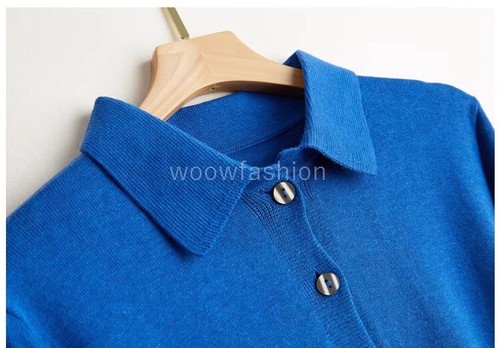 Women Silk Wool Cardigan Button Long Sleeve Collar Neck Sweater Blouse Jacket - Picture 13 of 18