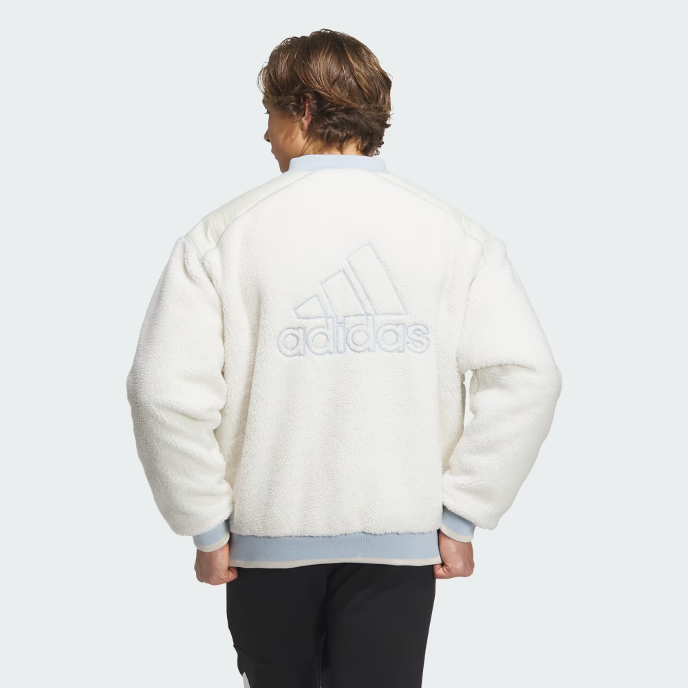 New Adidas Mens FLEECE COLLEGE EIGHT PADDED JACKET IL8917 WHITE