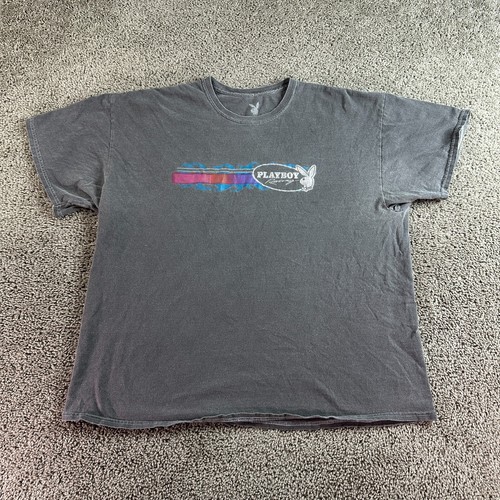 Playboy Racing Shirt Mens Extra Large Gray Blue Bunny Short Sleeve Casual READ - 第 1/10 張圖片
