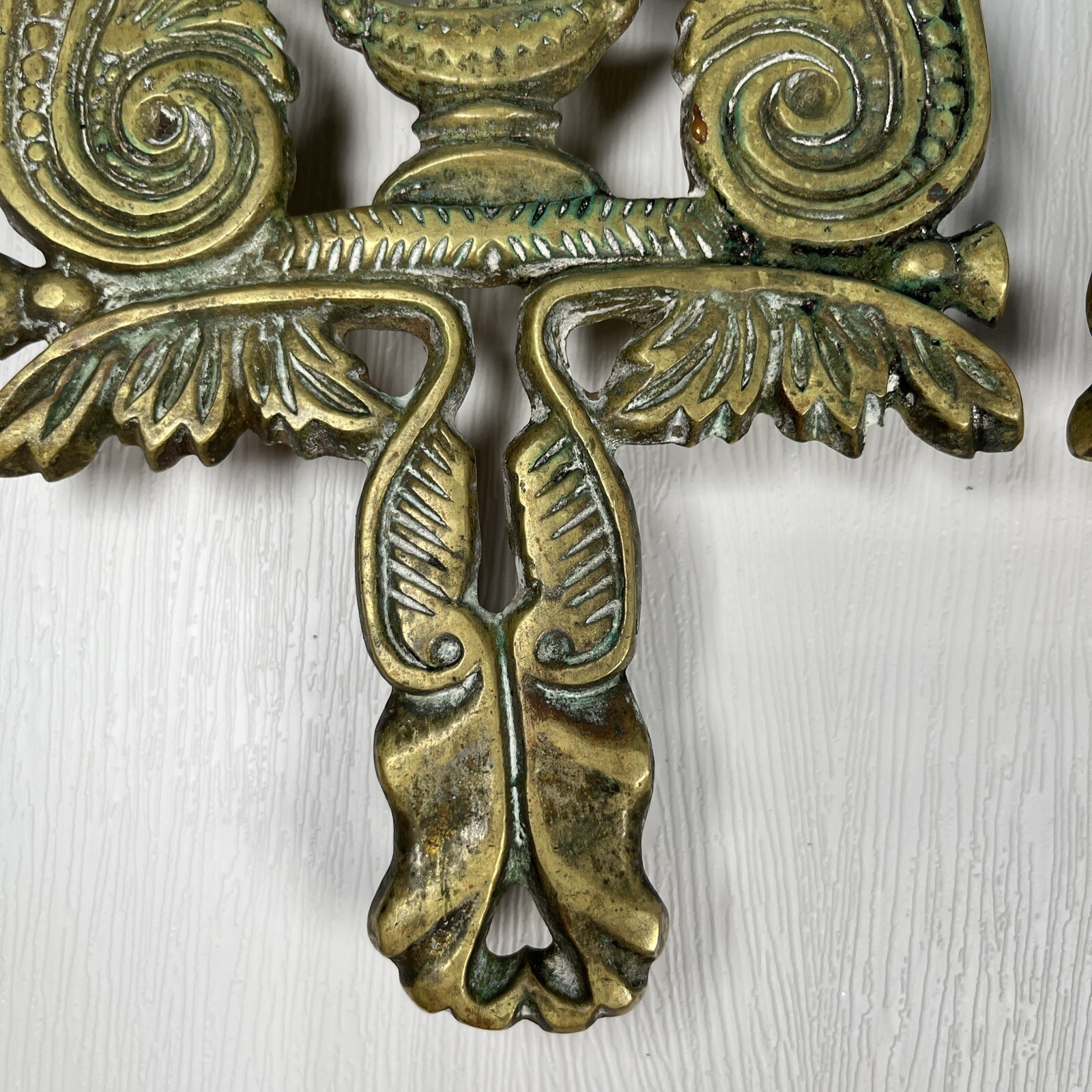 PAIR OF VINTAGE BRASS TRIVETS Intricate Grape Design eBay