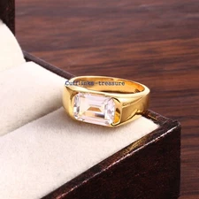 Natural White topaz Gemstone with Gold Plated 925 Sterling Silver Men's Ring #99
