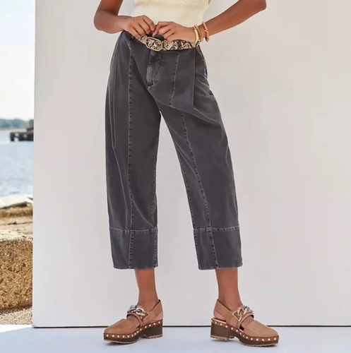 Pantalones de mezclilla Anthropologie Pilcro Barrel negros rectos tiro alto corte relajado talla 6 - Imagen 1 de 8