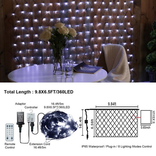 9.8*6.5FT Christmas Mesh Net Lights 360 LEDs Light 8 Modes w/Remote Decorations - Bild 7 von 17