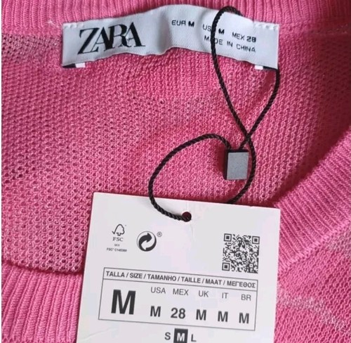 ZARA PINK SEMI SHEER TOP WOMENS CROP SWEATER FLORAL MESH KNIT LONG SLEEVE~MEDIUM - Picture 11 of 13