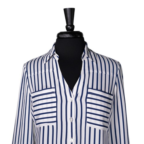 Express Portofino Blue White Striped Button Up Slim Fit Shirt Blouse Womens S - Picture 4 of 8