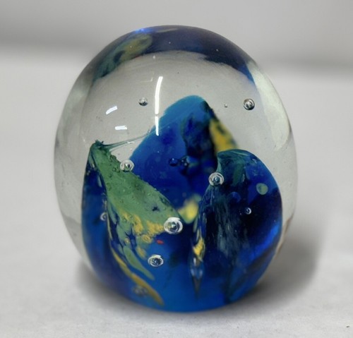 Vintage Hand Blown Clear MulticolorArt Glass Paperweight Round 3” 1.2lb - Picture 2 of 4