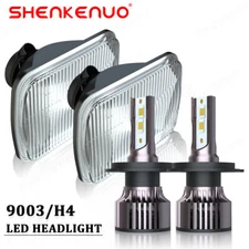 Pair 7"x6" inch Sealed Beam Headlight Conversion Clear lens + 100W H4 LED Bulbs