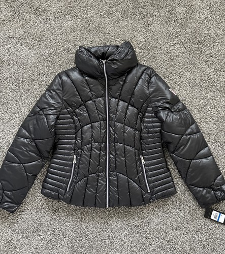 GUESS Quilted Puffer Fashion Jacket Metallic Black Full-Zip Women’s Sz XL NEW. D - Picture 3 of 8